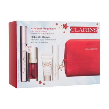 Clarins Make-Up Heroes   Wonder Perfect Mascara 4D 8Ml + Lip Comfort Oil 7 Ml 03 Cherry + Sos Primer White 5 Ml + Sos Lashes Serum Mascara 3 Ml + Cosmetic Bag Lip Oil 1680000101 8Ml W (Mascara) 01 Perfect Black